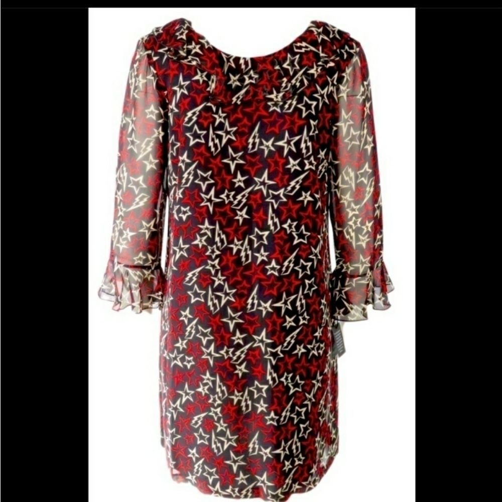 Anna Sui Black And Red Ruffle Neckline Dress